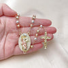 Oro Laminado Medium Rosary, Gold Filled Style San Judas and Disco Design, Diamond Cutting Finish, Tricolor, 09.411.0005.24