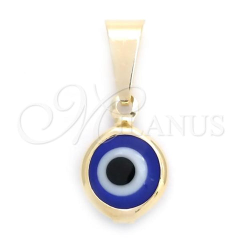Oro Laminado Fancy Pendant, Gold Filled Style Evil Eye Design, Blue Enamel Finish, Golden Finish, 05.32.0079.2