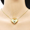 Oro Laminado Pendant Necklace, Gold Filled Style Heart and Hollow Design, Polished, Golden Finish, 04.341.0110.18