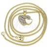 Oro Laminado Pendant Necklace, Gold Filled Style Heart Design, with Ruby and White Micro Pave, Polished, Golden Finish, 04.344.0038.1.20