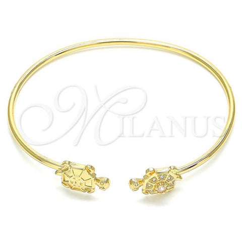 Oro Laminado Individual Bangle, Gold Filled Style Turtle Design, with White Micro Pave, Polished, Golden Finish, 07.156.0067 (02 MM Thickness, One size fits all)