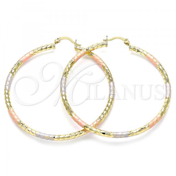 Oro Laminado Large Hoop, Gold Filled Style Diamond Cutting Finish, Tricolor, 02.213.0243.60