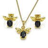 Oro Laminado Earring and Pendant Adult Set, Gold Filled Style Bee Design, with Black Crystal, Polished, Golden Finish, 10.379.0003