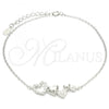 Sterling Silver Fancy Bracelet, Heart Design, with White Micro Pave, Polished, Rhodium Finish, 03.336.0057.07