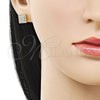 Oro Laminado Stud Earring, Gold Filled Style with White Micro Pave, Polished, Golden Finish, 02.344.0044