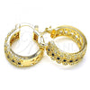 Oro Laminado Small Hoop, Gold Filled Style with Black and White Cubic Zirconia, Polished, Golden Finish, 02.210.0288.2.20