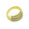 Oro Laminado Multi Stone Ring, Gold Filled Style with White Micro Pave and Ivory Pearl, Polished, Golden Finish, 01.341.0095