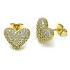 Oro Laminado Stud Earring, Gold Filled Style Heart Design, with White Cubic Zirconia, Polished, Golden Finish, 02.411.0032