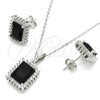 Sterling Silver Earring and Pendant Adult Set, with Black and White Cubic Zirconia, Polished, Rhodium Finish, 10.175.0061.4