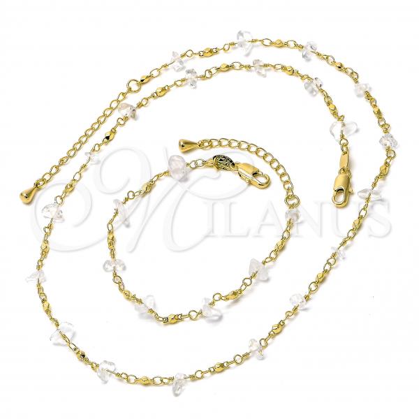 Oro Laminado Necklace and Bracelet, Gold Filled Style with White Crystal, Polished, Golden Finish, 06.63.0166