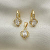 Oro Laminado Earring and Pendant Adult Set, Gold Filled Style with White Cubic Zirconia and White Micro Pave, Polished, Golden Finish, 10.195.0021