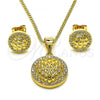 Oro Laminado Earring and Pendant Adult Set, Gold Filled Style with White Micro Pave, Polished, Golden Finish, 10.342.0107