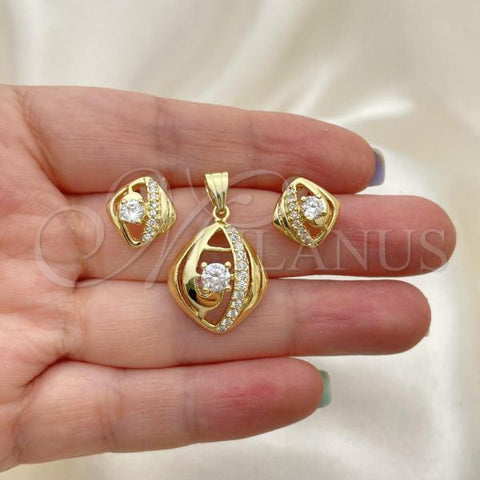 Oro Laminado Earring and Pendant Adult Set, Gold Filled Style with White Cubic Zirconia, Polished, Golden Finish, 10.59.0248