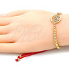 Oro Laminado Fancy Bracelet, Gold Filled Style Heart and Ball Design, with White Micro Pave, Polished, Golden Finish, 03.207.0024.11