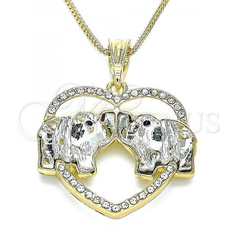 Oro Laminado Pendant Necklace, Gold Filled Style Elephant and Heart Design, with White and Black Crystal, Polished, Golden Finish, 04.380.0023.2.20