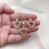 Oro Laminado Earring and Pendant Adult Set, Gold Filled Style Heart Design, Polished, Golden Finish, 10.163.0032