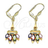 Oro Laminado Long Earring, Gold Filled Style with Multicolor Cubic Zirconia, Polished, Golden Finish, 02.387.0064