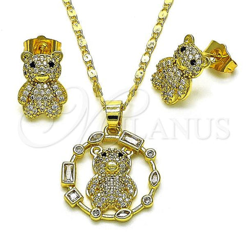 Oro Laminado Earring and Pendant Adult Set, Gold Filled Style Teddy Bear Design, with White Micro Pave and White Cubic Zirconia, Polished, Golden Finish, 10.267.0003
