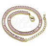 Oro Laminado Fancy Anklet, Gold Filled Style Baguette Design, with Pink Cubic Zirconia, Polished, Golden Finish, 03.130.0008.3.10