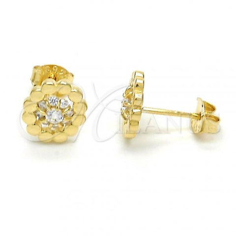 Sterling Silver Stud Earring, Flower Design, with White Cubic Zirconia, Polished, Golden Finish, 02.285.0053