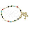 Oro Laminado Bracelet Rosary, Gold Filled Style Caridad del Cobre and Crucifix Design, with Multicolor Azavache, Polished, Golden Finish, 09.63.0111.08