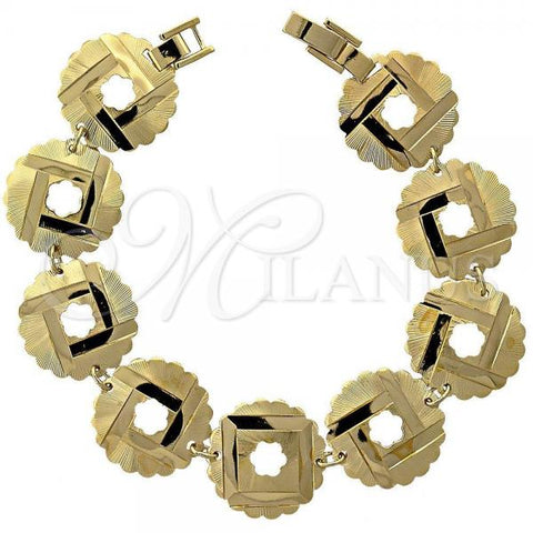 Oro Laminado Fancy Bracelet, Gold Filled Style Flower Design, Diamond Cutting Finish, Golden Finish, 5.018.002.1