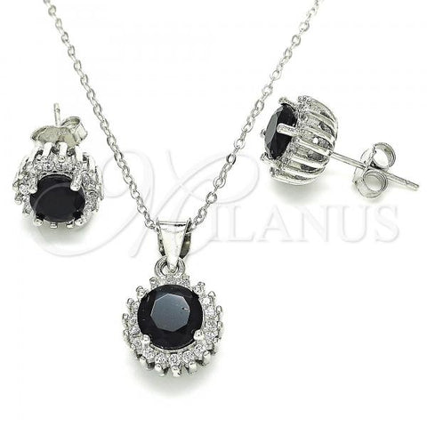 Sterling Silver Earring and Pendant Adult Set, with Black and White Cubic Zirconia, Polished, Rhodium Finish, 10.175.0062.4