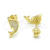 Sterling Silver Stud Earring, with White Micro Pave, Polished, Golden Finish, 02.174.0075