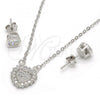 Sterling Silver Earring and Pendant Adult Set, Heart Design, with White Micro Pave, Polished, Rhodium Finish, 10.186.0005