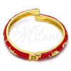 Oro Laminado Individual Bangle, Gold Filled Style Elephant and Flower Design, Red Enamel Finish, Golden Finish, 07.246.0010.7.04 (08 MM Thickness, Size 4 - 2.25 Diameter)