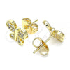 Oro Laminado Stud Earring, Gold Filled Style Butterfly Design, with White Micro Pave, Polished, Golden Finish, 02.210.0464