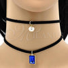Oro Laminado Fancy Necklace, Gold Filled Style Choker and Ball Design, with Dark Tanzanite Cubic Zirconia and Ivory Pearl, Polished, Golden Finish, 04.215.0020.1.13