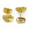 Oro Laminado Stud Earring, Gold Filled Style Heart Design, with White Micro Pave, Polished, Golden Finish, 02.344.0041