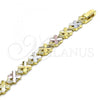 Oro Laminado Fancy Bracelet, Gold Filled Style Flower and Heart Design, Polished, Tricolor, 03.102.0073.07