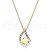 Oro Laminado Pendant Necklace, Gold Filled Style Rolo Design, with Aurore Boreale Swarovski Crystals and Aurore Boreale Pearl, Polished, Golden Finish, 04.239.0039.7.16