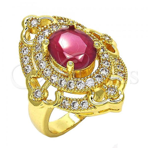 Oro Laminado Multi Stone Ring, Gold Filled Style with Ruby and White Cubic Zirconia, Polished, Golden Finish, 01.266.0010.1.07 (Size 7)
