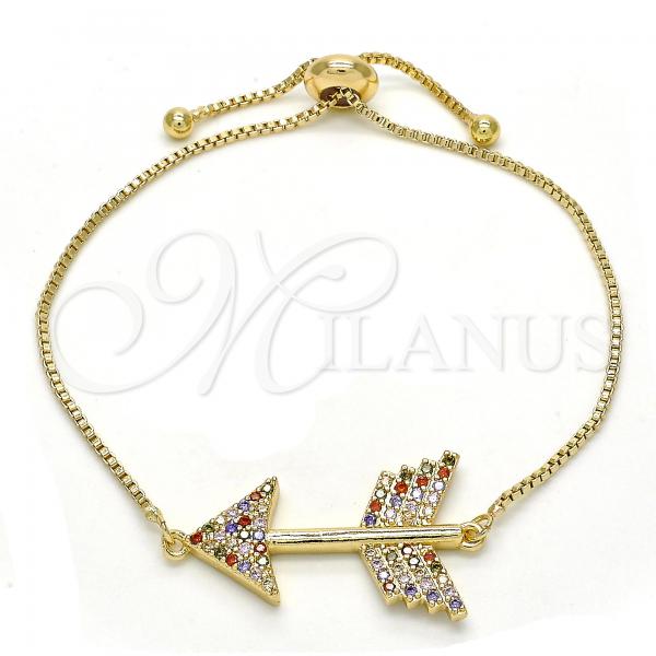 Oro Laminado Adjustable Bolo Bracelet, Gold Filled Style with Multicolor Cubic Zirconia, Polished, Golden Finish, 03.316.0022.1.10