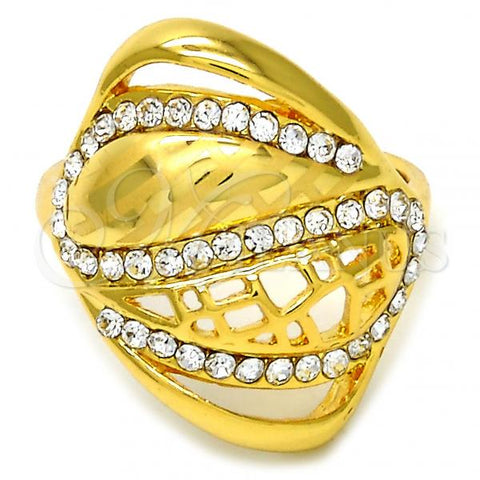 Oro Laminado Multi Stone Ring, Gold Filled Style with White Crystal, Polished, Golden Finish, 01.241.0020.07 (Size 7)