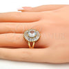 Oro Laminado Multi Stone Ring, Gold Filled Style Flower Design, with White Cubic Zirconia, Polished, Golden Finish, 01.205.0010.4.08 (Size 8)