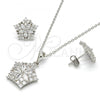Sterling Silver Earring and Pendant Adult Set, Star and Flower Design, with White Cubic Zirconia, Polished, Rhodium Finish, 10.286.0016