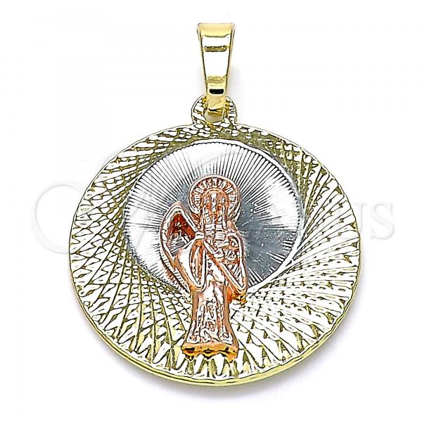Oro Laminado Religious Pendant, Gold Filled Style Santa Muerte Design, Diamond Cutting Finish, Tricolor, 05.380.0128