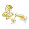Oro Laminado Stud Earring, Gold Filled Style Butterfly Design, with Ivory Pearl, Polished, Golden Finish, 02.379.0003