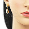 Oro Laminado Dangle Earring, Gold Filled Style Teardrop and Ball Design, Polished, Golden Finish, 02.60.0161