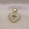 Oro Laminado Fancy Pendant, Gold Filled Style Heart Design, with White Micro Pave, Polished, Golden Finish, 05.411.0024