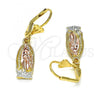 Oro Laminado Dangle Earring, Gold Filled Style Guadalupe Design, Polished, Tricolor, 02.351.0010