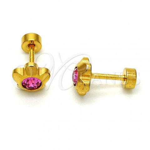 Stainless Steel Stud Earring, Flower Design, with Pink Crystal, Polished, Golden Finish, 02.271.0019.11