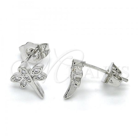 Rhodium Plated Stud Earring, Dragon-Fly Design, with White Cubic Zirconia, Polished, Rhodium Finish, 02.310.0006.1