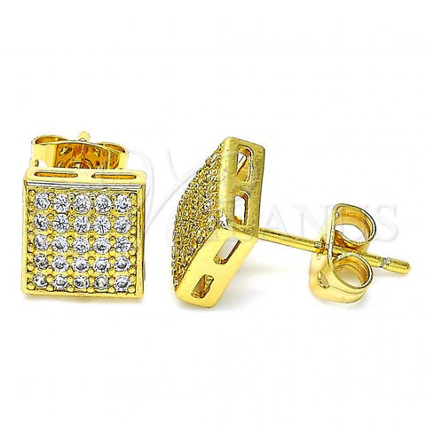 Oro Laminado Stud Earring, Gold Filled Style with White Cubic Zirconia, Polished, Golden Finish, 02.342.0026