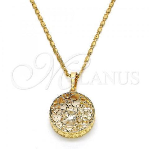 Oro Laminado Pendant Necklace, Gold Filled Style Heart Design, with White Cubic Zirconia, Diamond Cutting Finish, Golden Finish, 04.63.1356.18