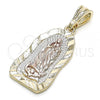 Oro Laminado Religious Pendant, Gold Filled Style Guadalupe Design, Diamond Cutting Finish, Tricolor, 05.351.0076
